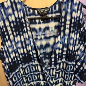 Aqua Navy and White Peephole Shoulder Romper